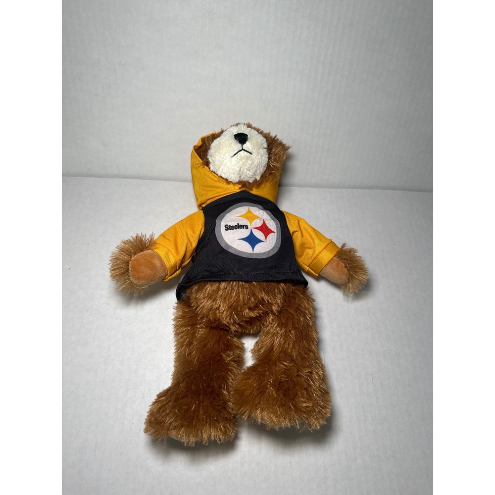 NFL Pittsburgh Steelers Teddy Bear Plush 13 Inch Brown Gold Hoodie Fan Gift